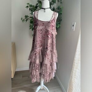 Lucky Brand Floral Mesh Ruffle Dress NWT XL | Boho Romantic Cottagecore